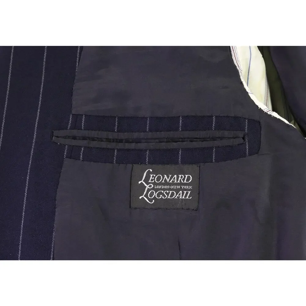 Leonard Logsdail Savile Row Bespoke Navy Blue Chalkstripe 2-Btn Wool Suit 42R